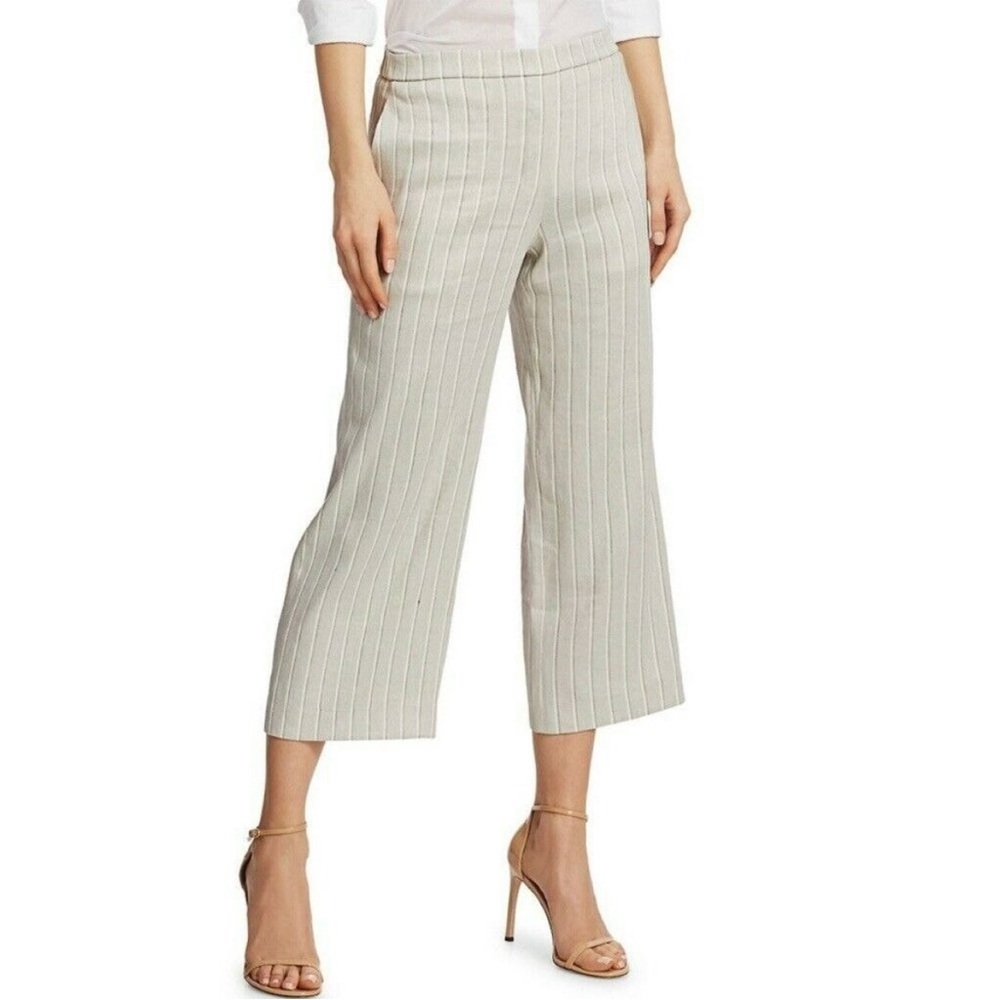THEORY NWT Wide Leg Pull On Grey Multi
Stripe Linen Pant - Size L